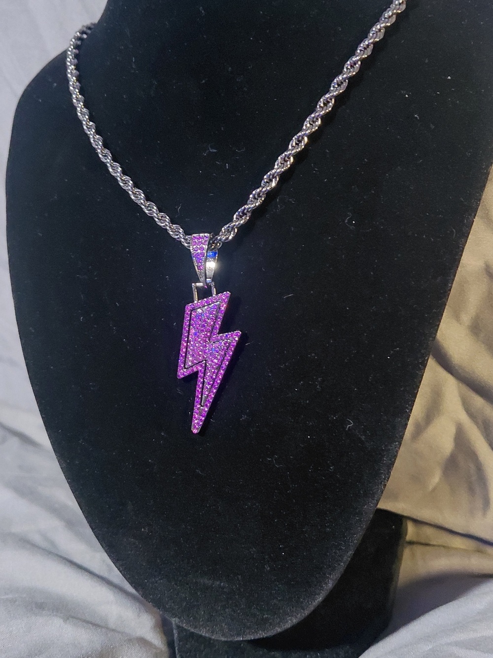 Purple Lightning Bolt Pavé Pendant Necklace